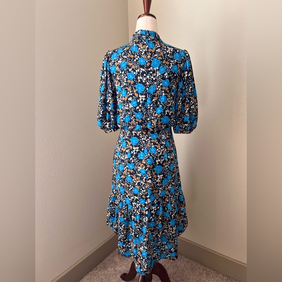 Ann Taylor Blue Floral Print Blousy Sleeve Midi Dress - 0 Petite - Picture 3 of 5